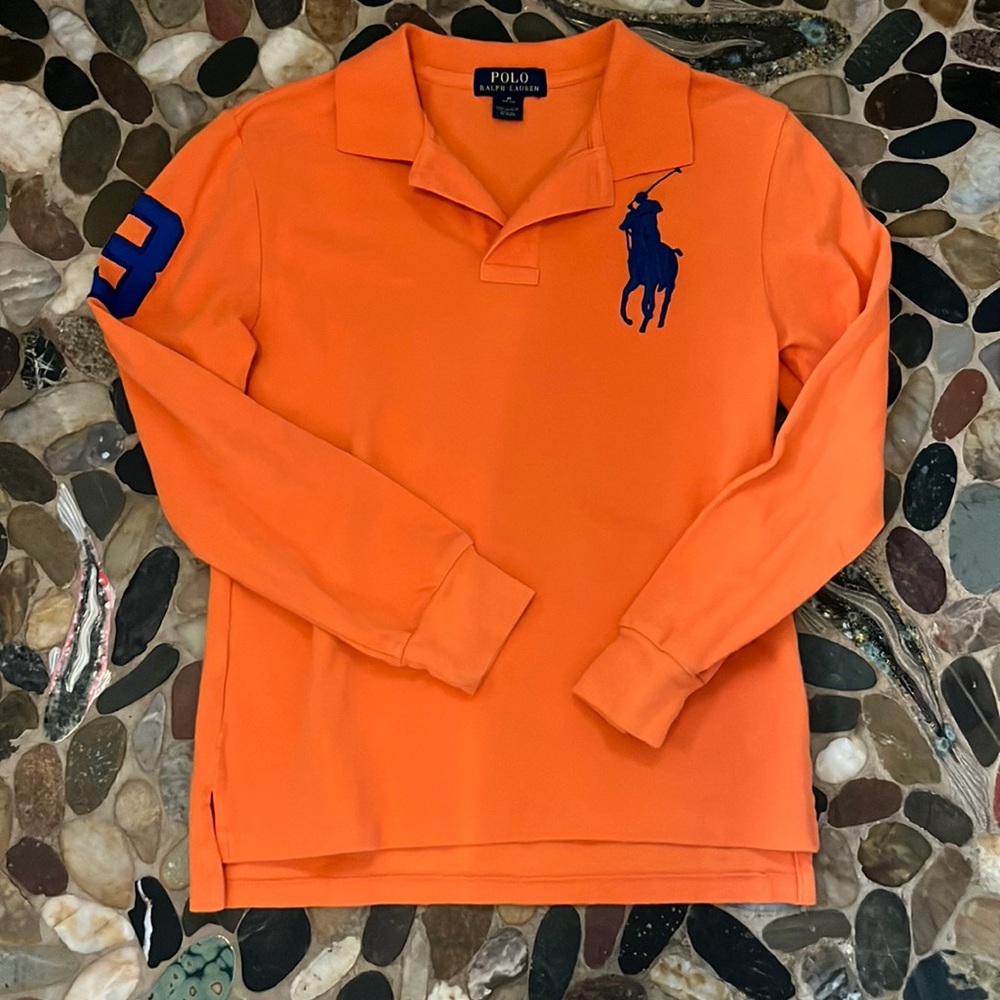 Polo Ralph Lauren, long sleeve 10 12. Orange and Blue, Big pony embroidery logo